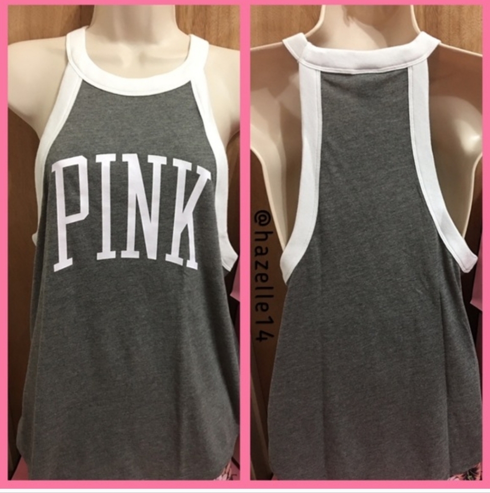 PINK Victoria's Secret Gray Tank with White Trim